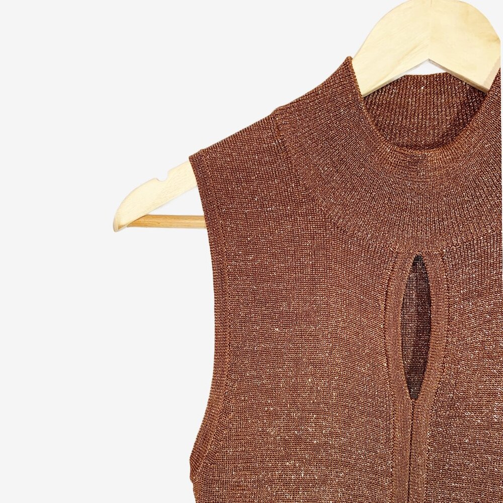 Vintage Y2K Bronze Brown Knit Sleeveless Top with Metallic Gold Thread / Small - Picture 6 of 11